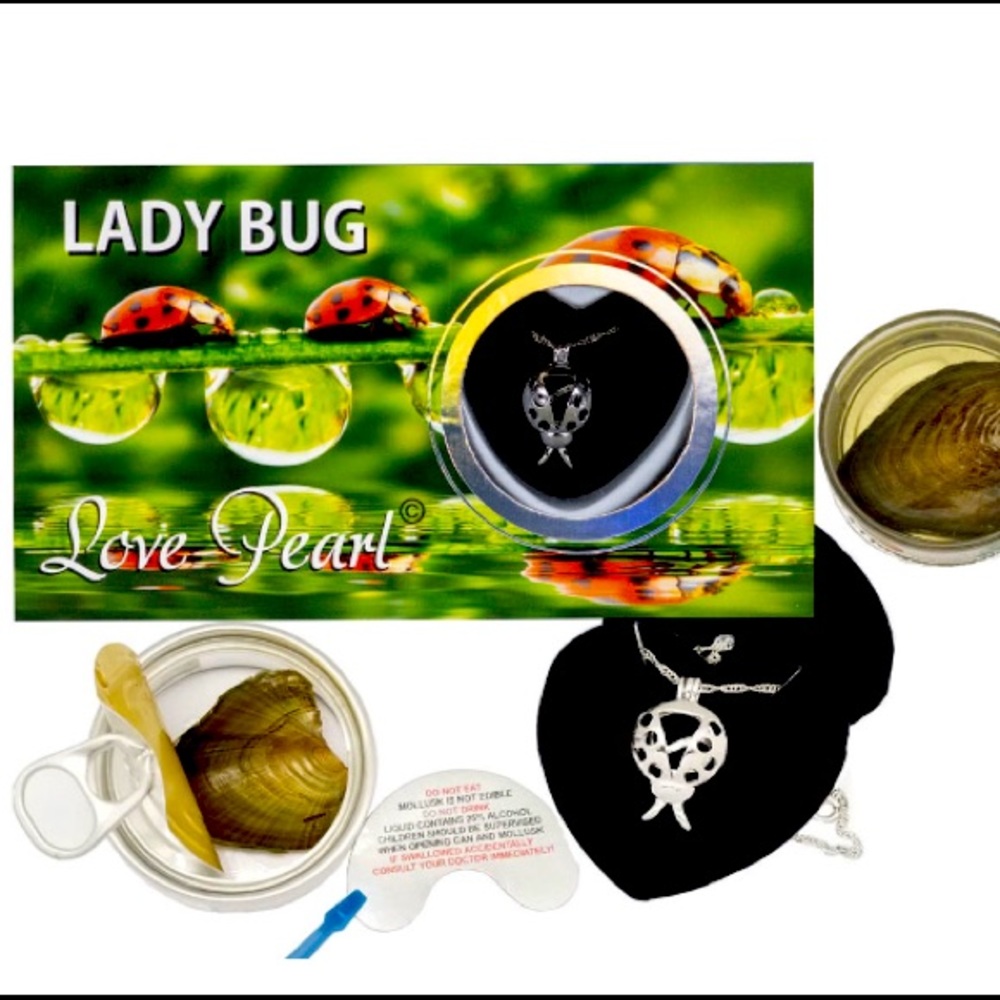 Lady Bug Pendant Necklace with Genuine Pearl Lucky Ladybug Necklace with Pearl